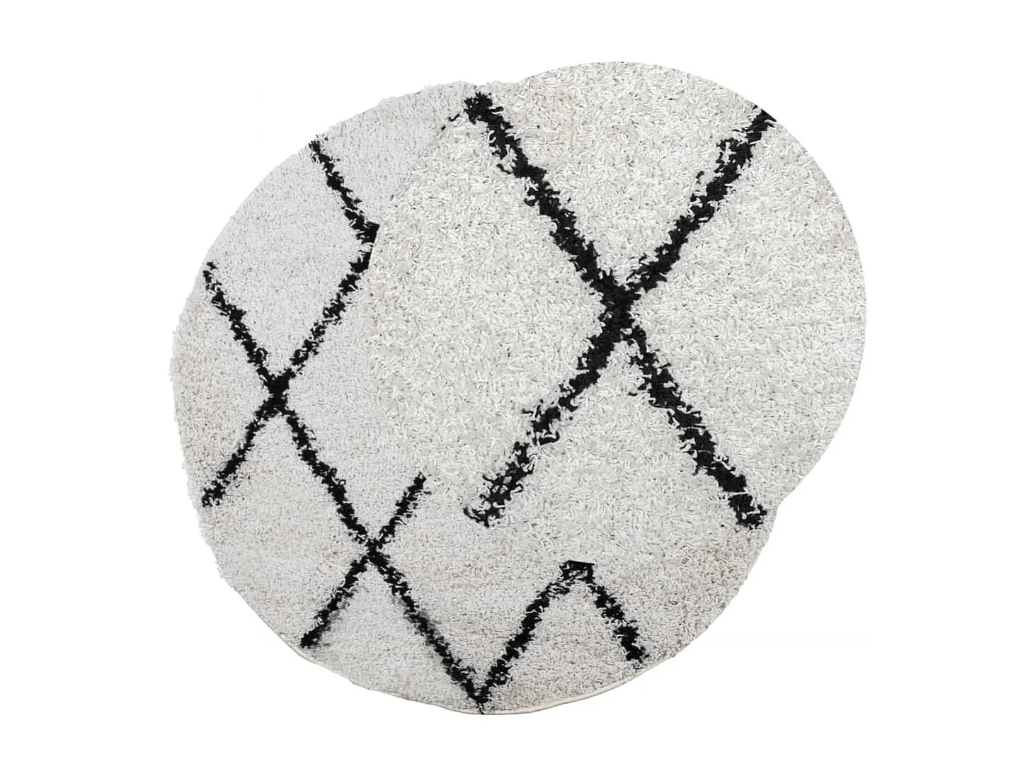 Tapis shaggy à poils longs moderne crème et noir Ø 120cm