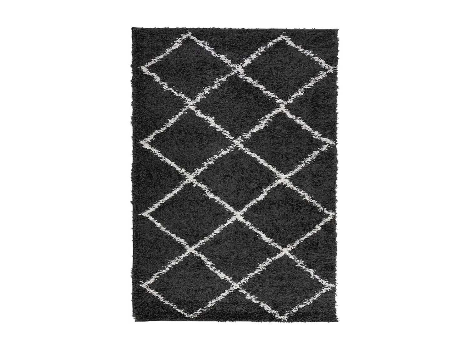 Tapis shaggy à poils longs moderne noir et crème 140x200