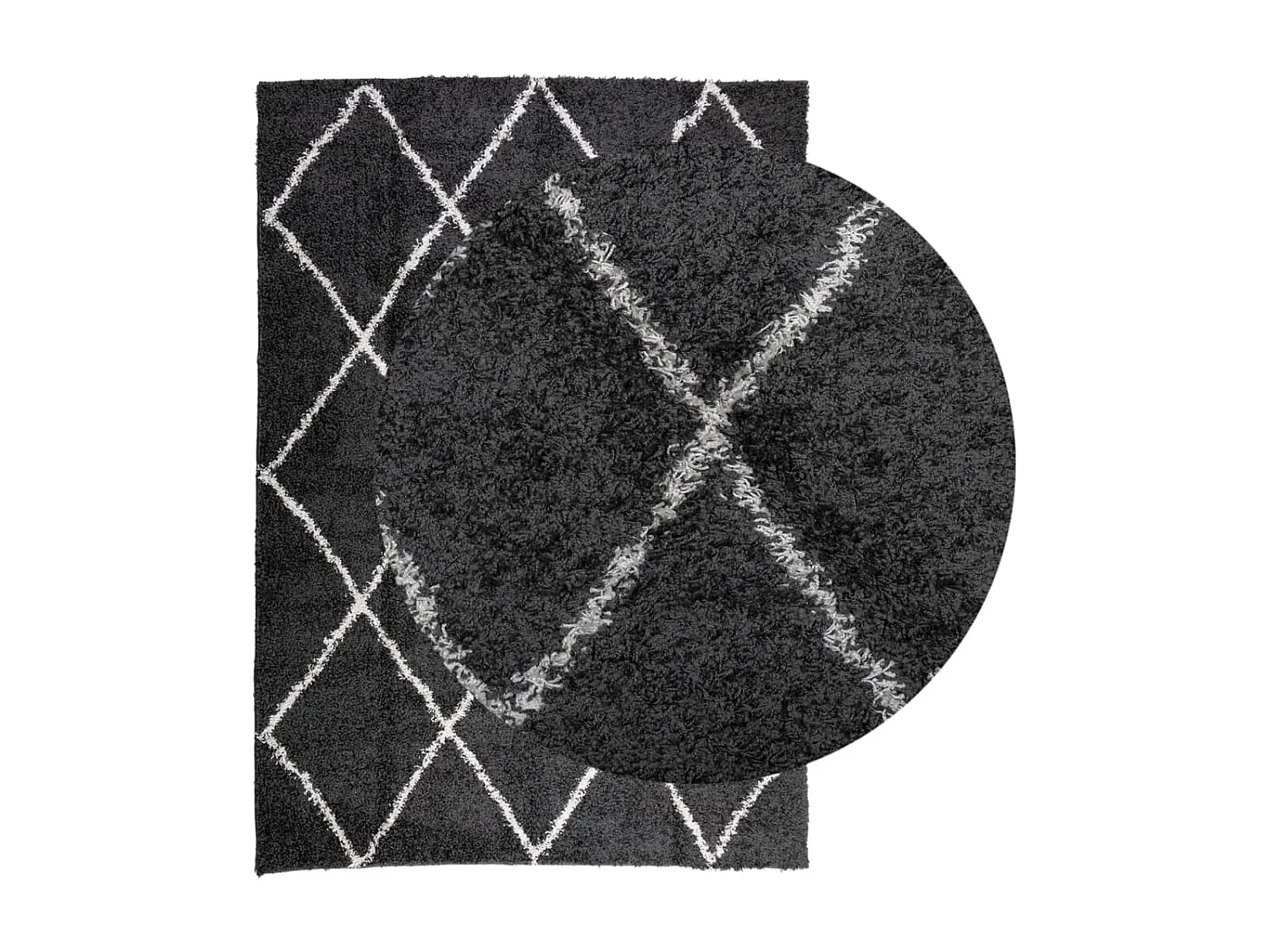 Tapis shaggy à poils longs moderne noir et crème 140x200