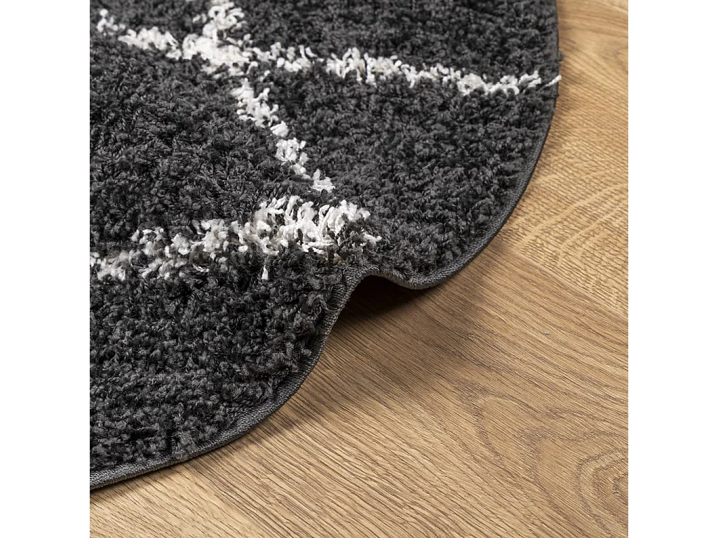 Tapis shaggy à poils longs moderne noir et crème Ø 80cm