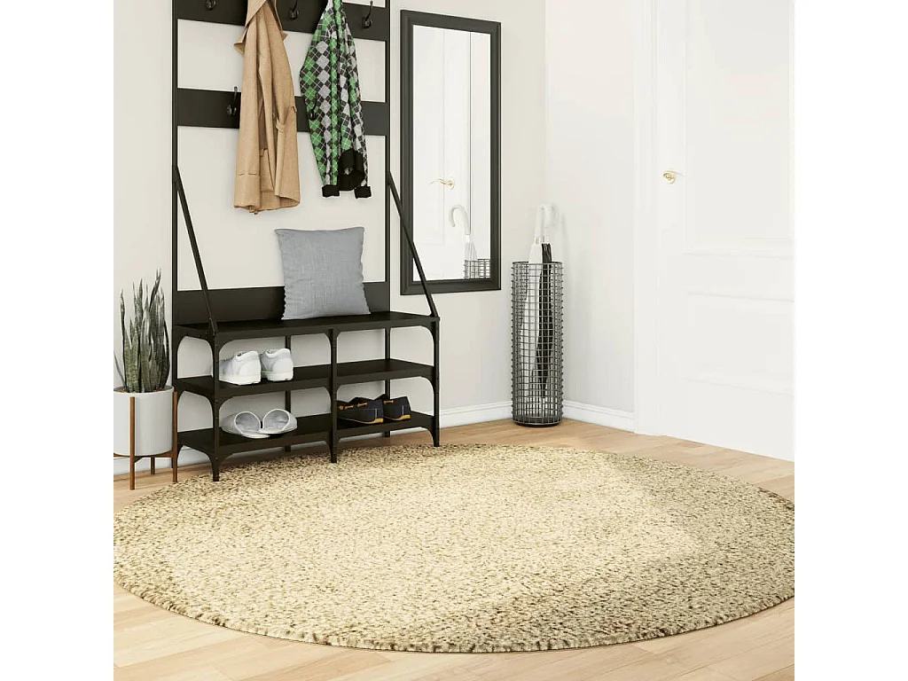 Tapis shaggy à poils longs moderne doré Ø 200cm