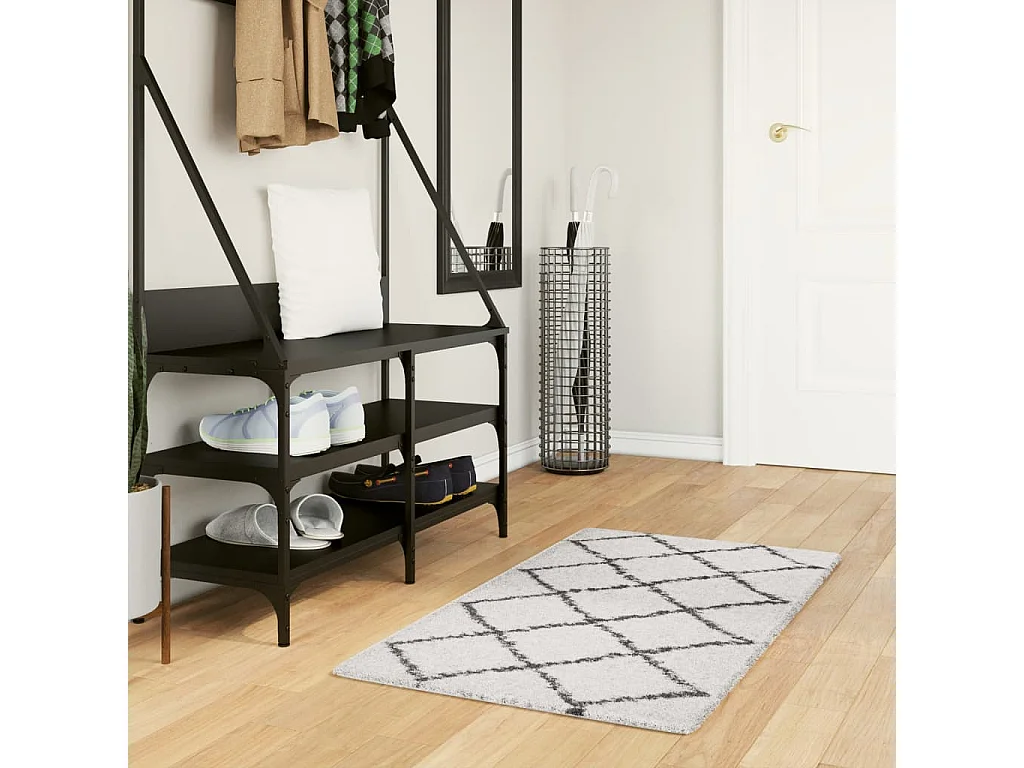 Tapis shaggy à poils longs moderne crème et noir 60x110