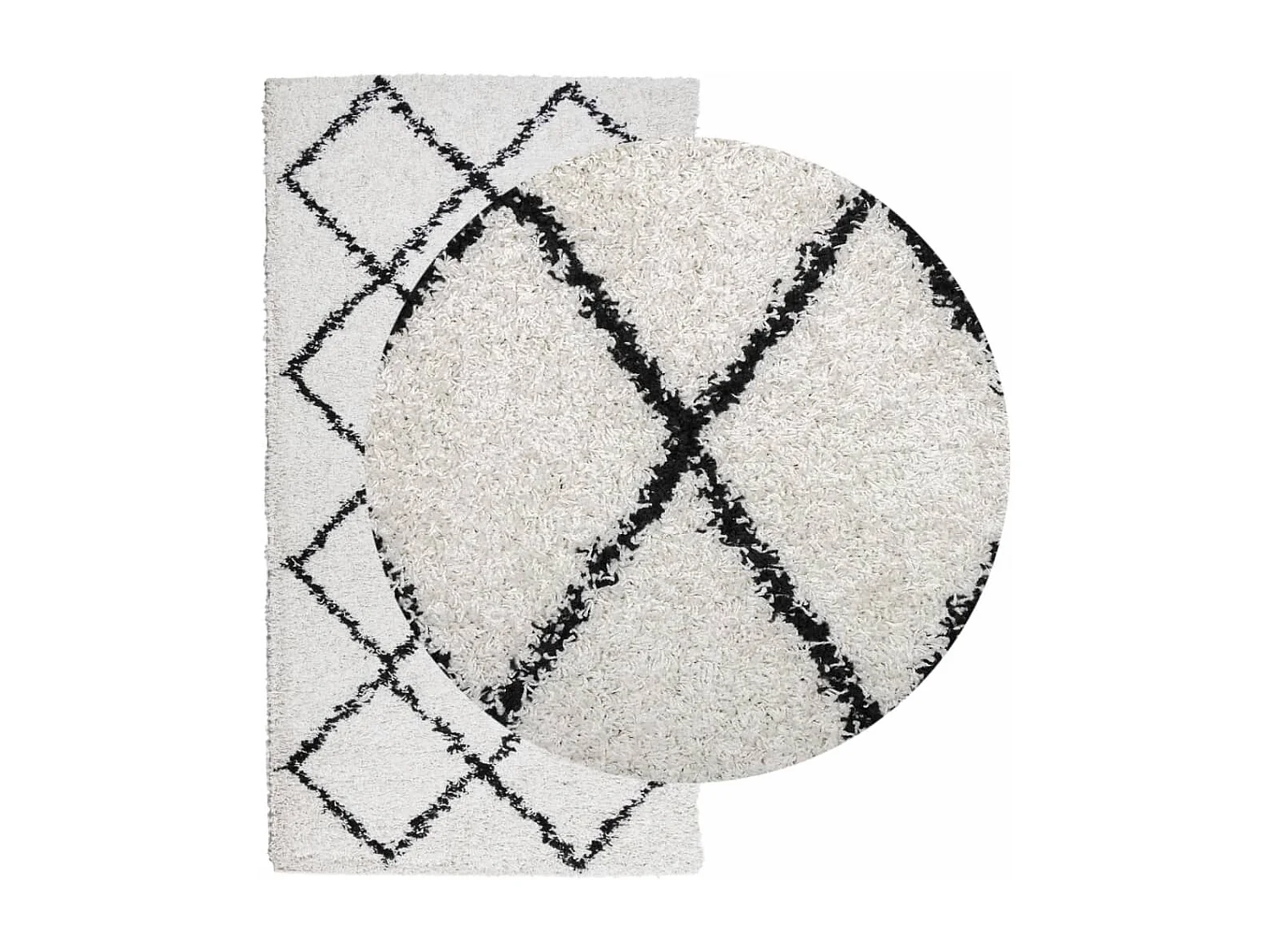 Tapis shaggy à poils longs moderne crème et noir 60x110