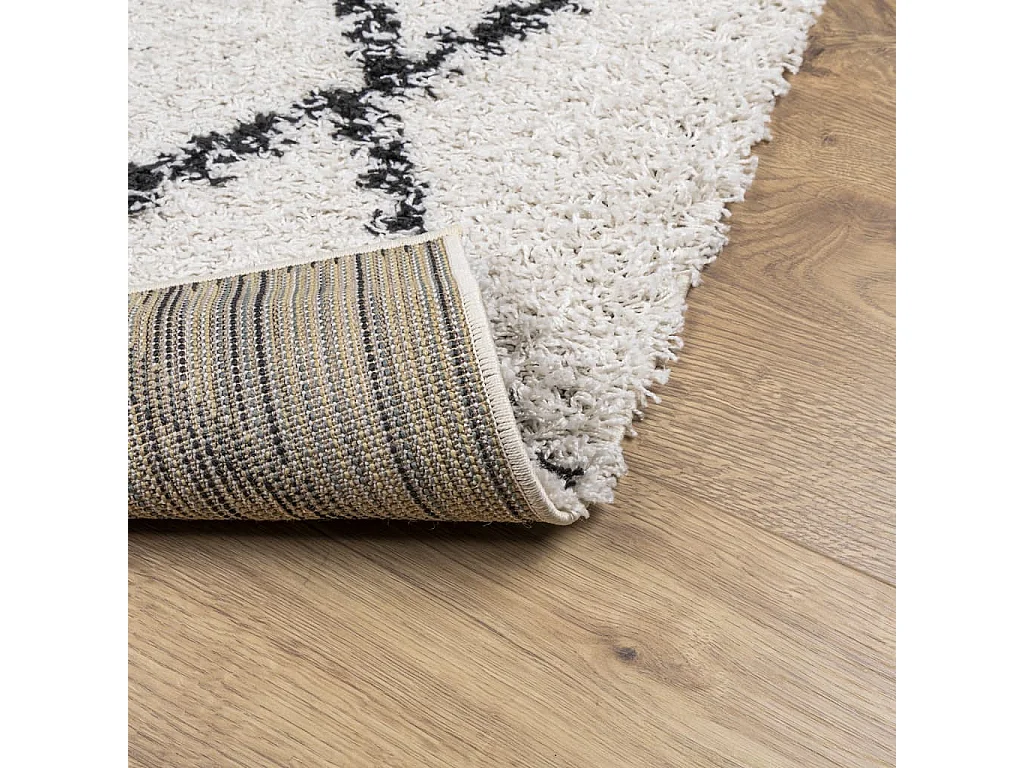 Tapis shaggy à poils longs moderne crème et noir 60x110