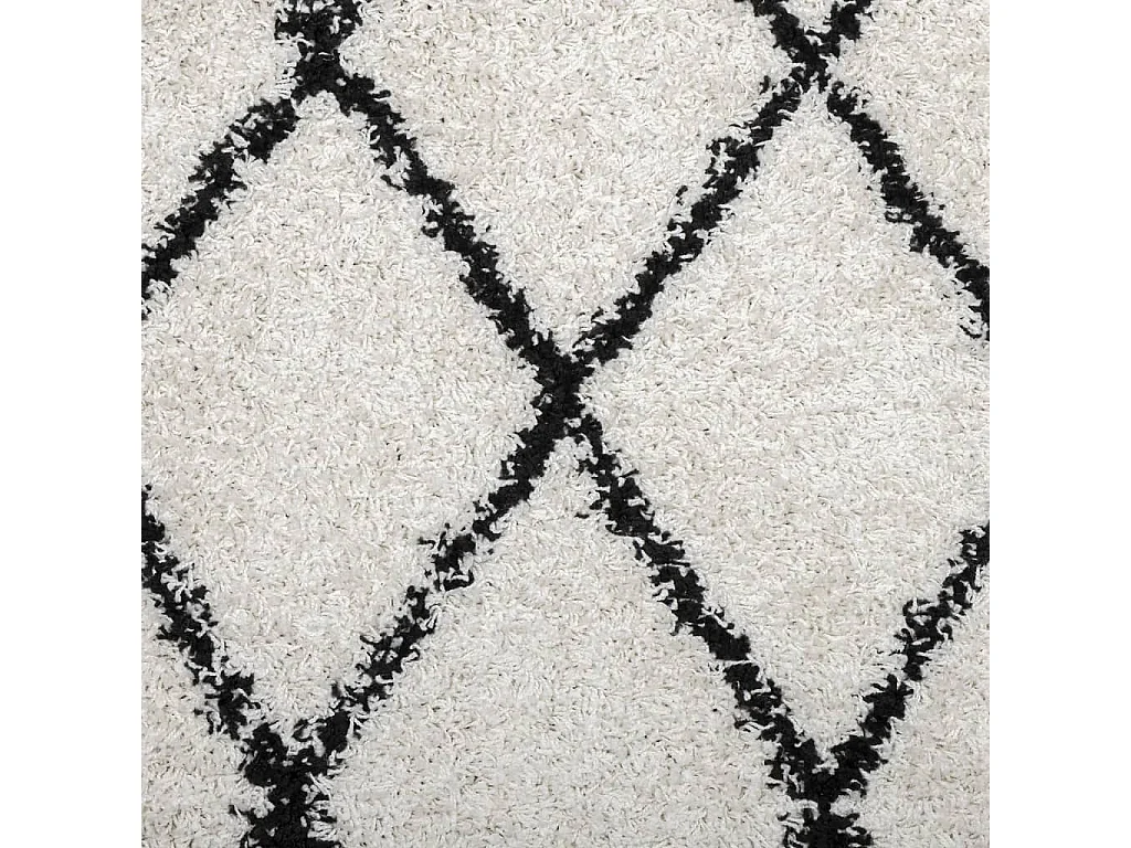 Tapis shaggy à poils longs moderne crème et noir 60x110
