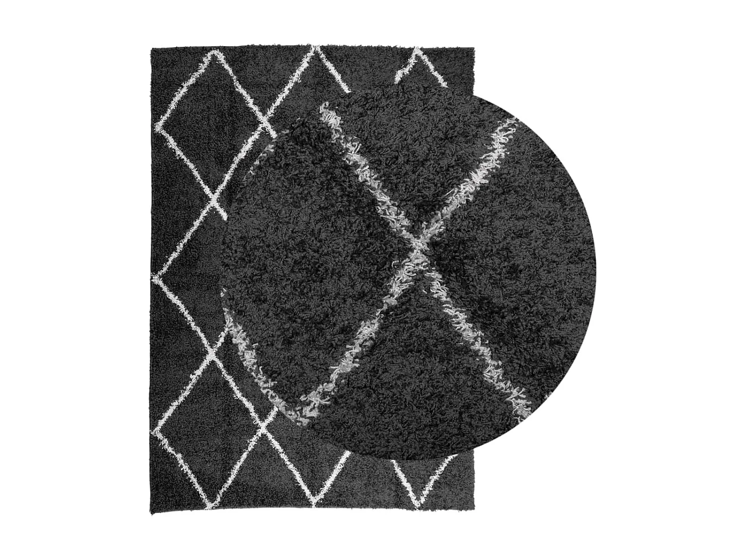 Tapis shaggy à poils longs moderne noir et crème 120x170