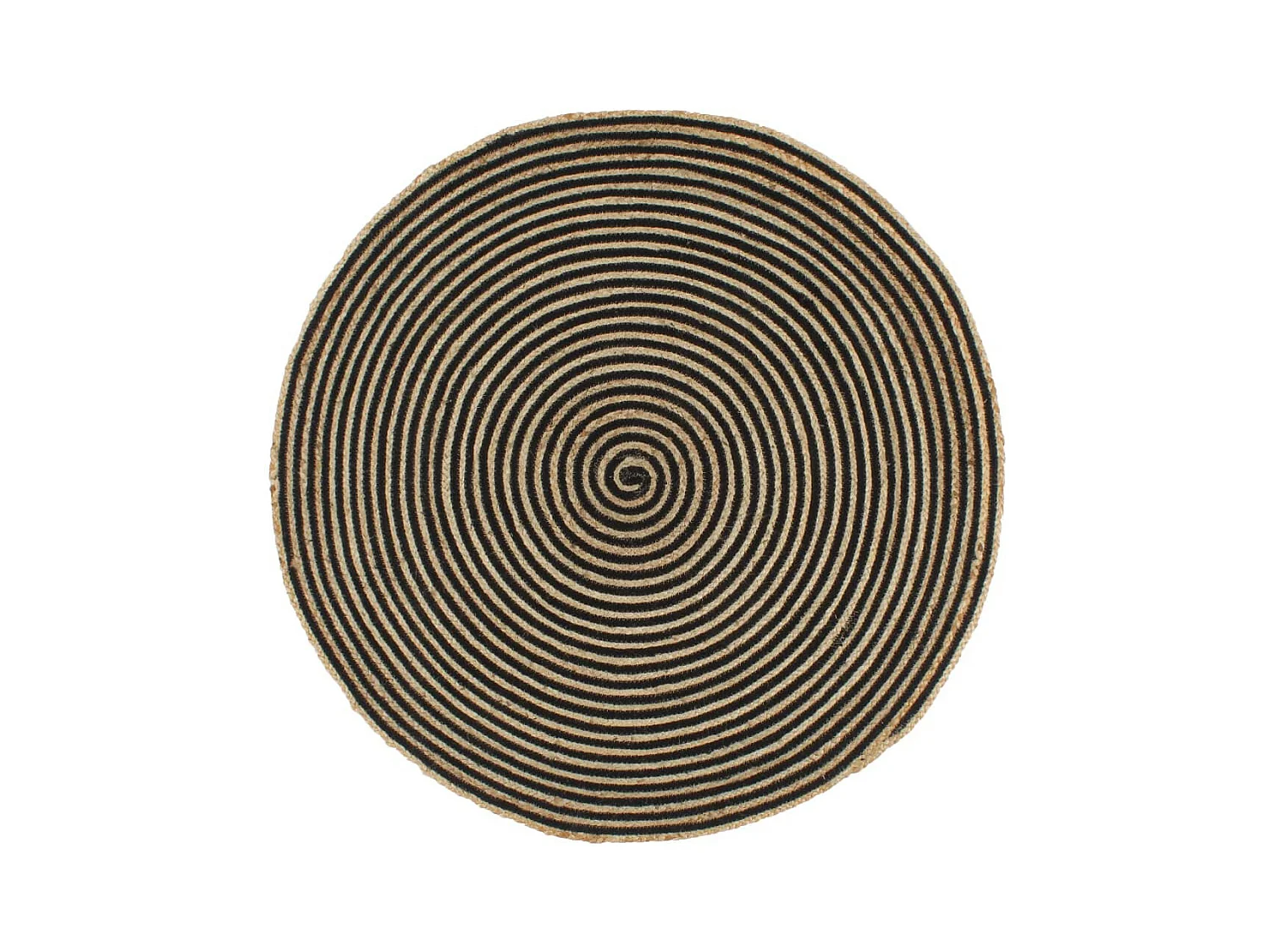 Tapis fait à la main Jute avec design de spirale Noir 90cm