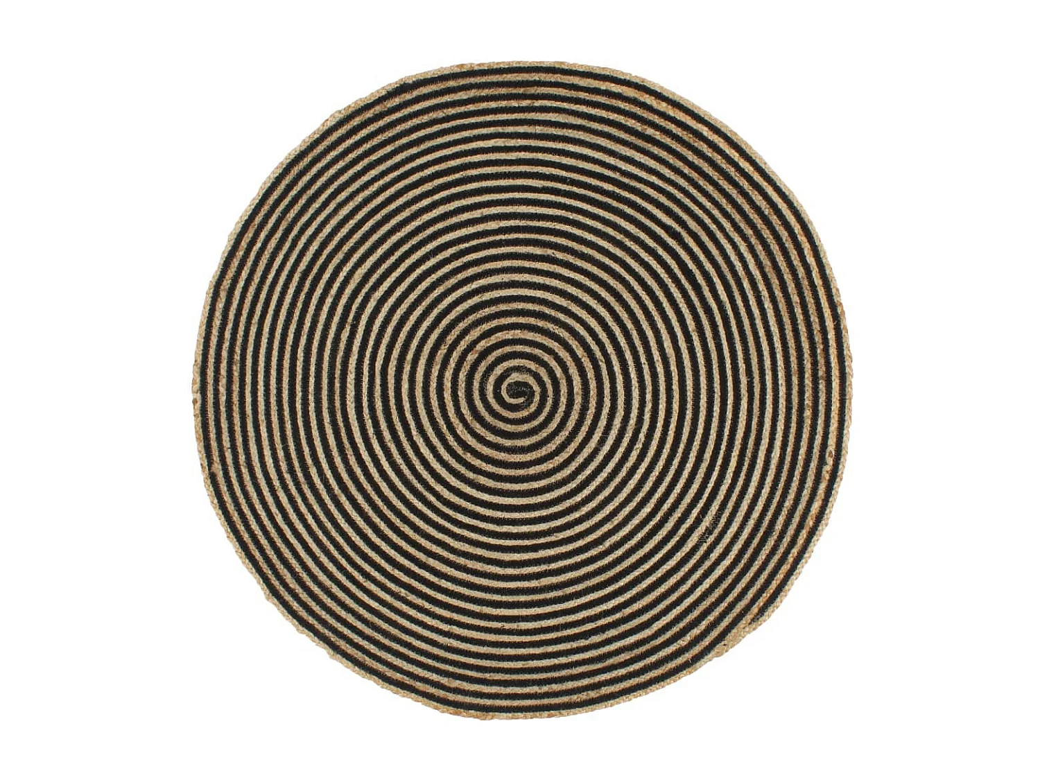 Tapis fait à la main Jute avec design de spirale Noir 90cm