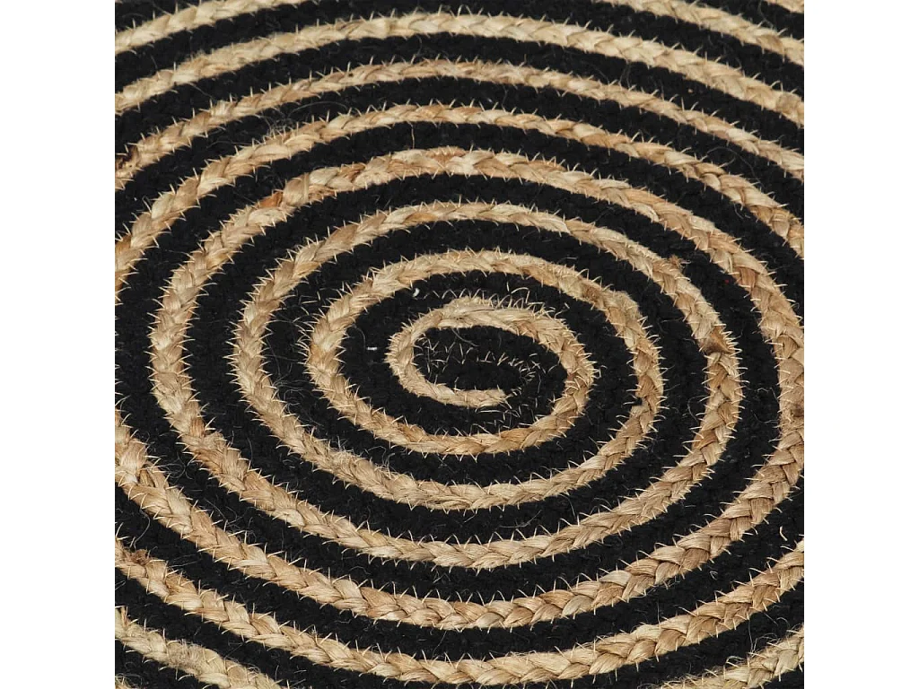 Tapis fait à la main Jute avec design de spirale Noir 90cm