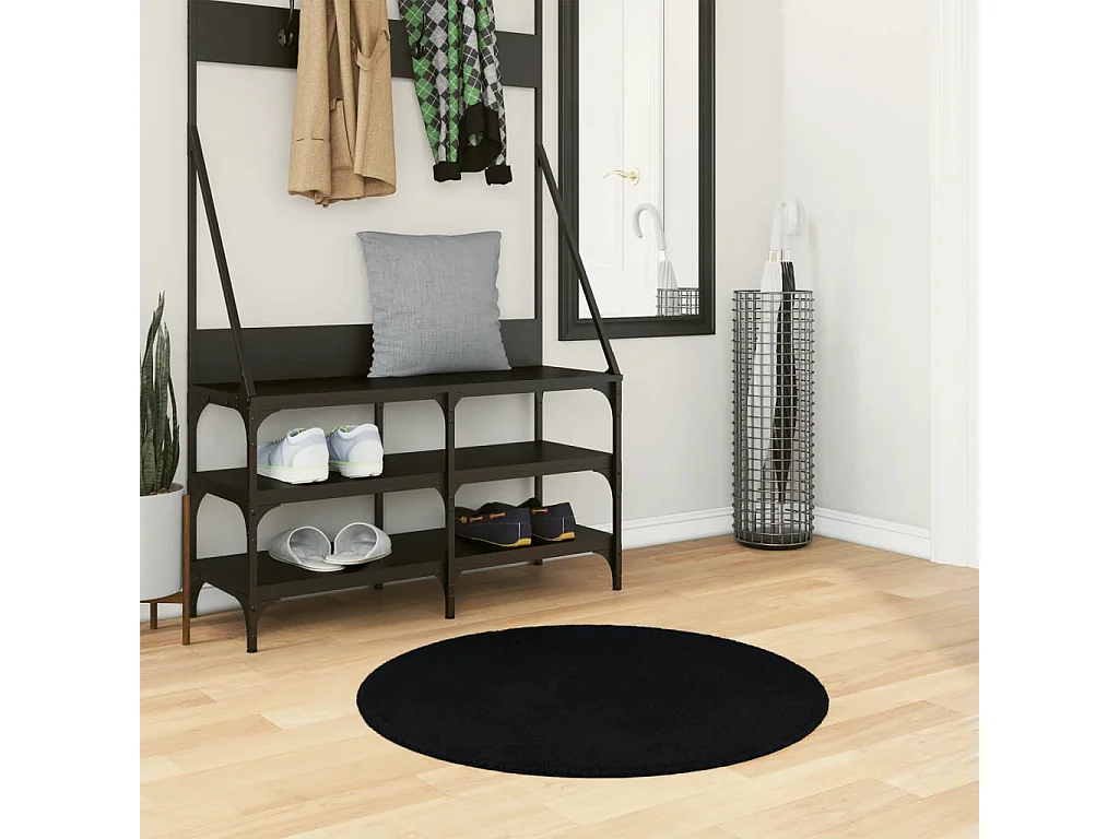 Tapis HUARTE à poils courts doux et lavable noir Ø 80cm