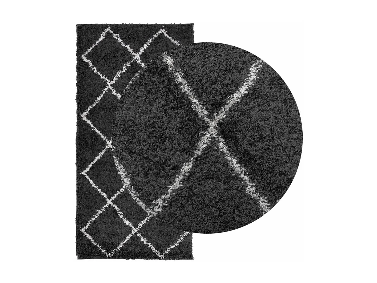 Tapis shaggy à poils longs moderne noir et crème 100x200