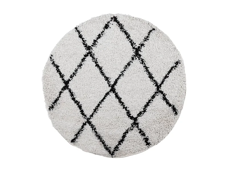 Tapis shaggy à poils longs moderne crème et noir Ø 100cm