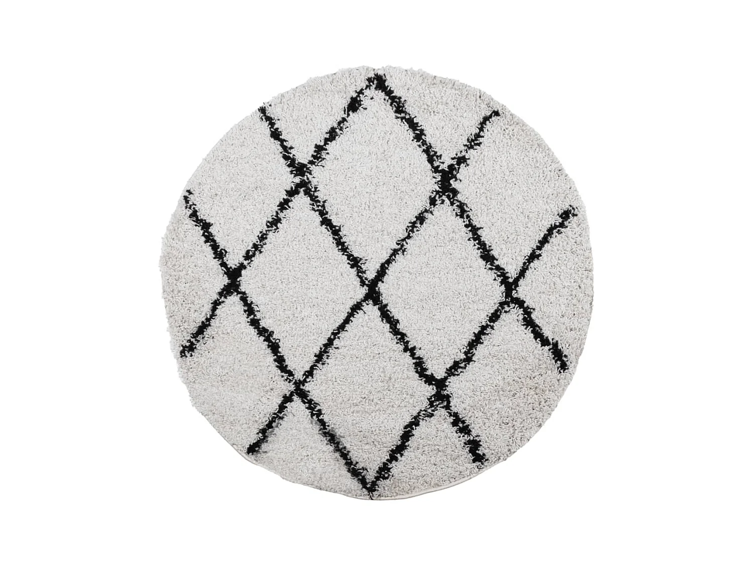 Tapis shaggy à poils longs moderne crème et noir Ø 100cm