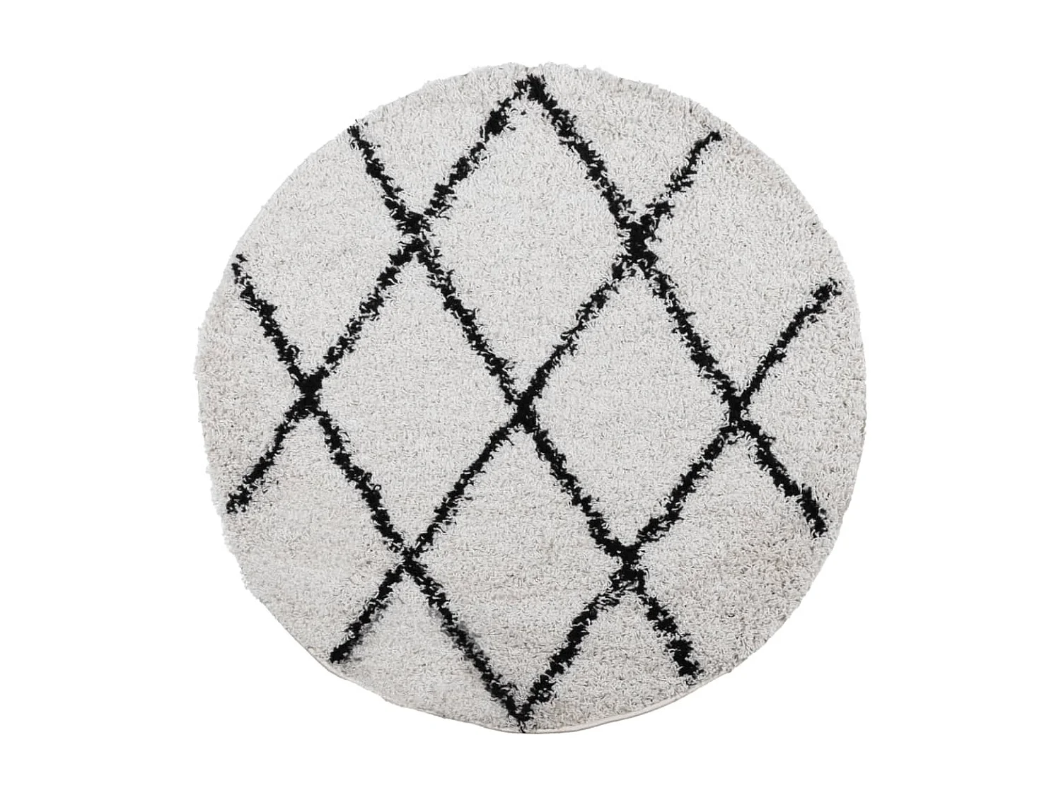 Tapis shaggy à poils longs moderne crème et noir Ø 100cm