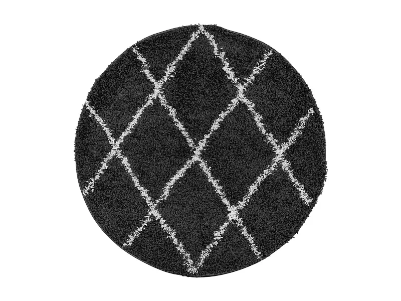 Tapis shaggy à poils longs moderne noir et crème Ø 240cm