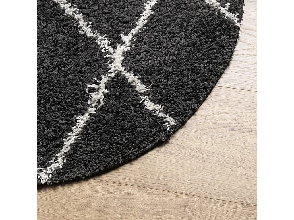 Tapis shaggy à poils longs moderne noir et crème Ø 240cm