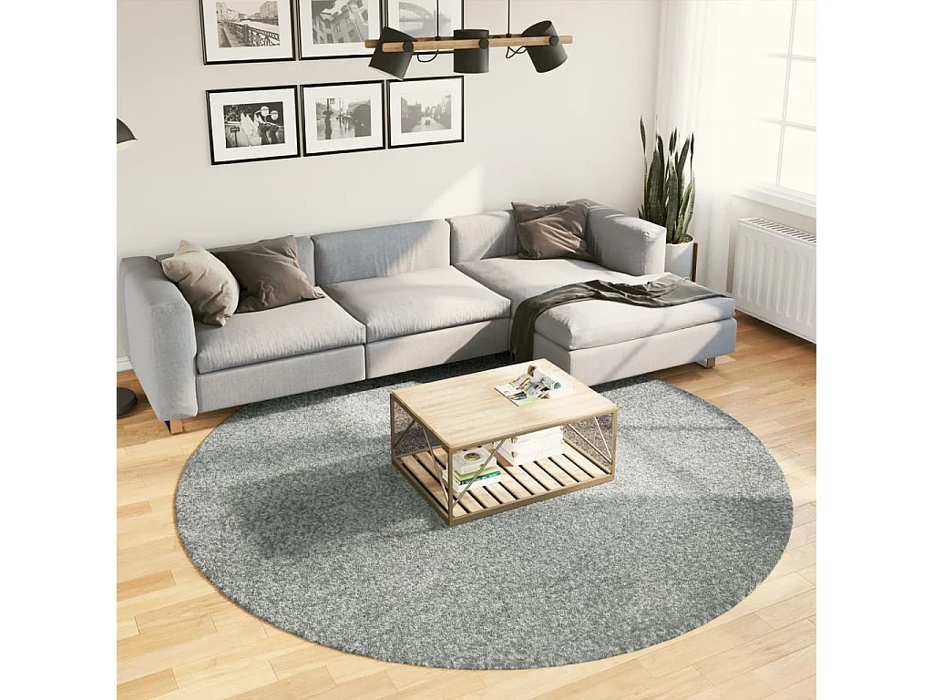 Tapis shaggy à poils longs moderne vert Ø 240cm