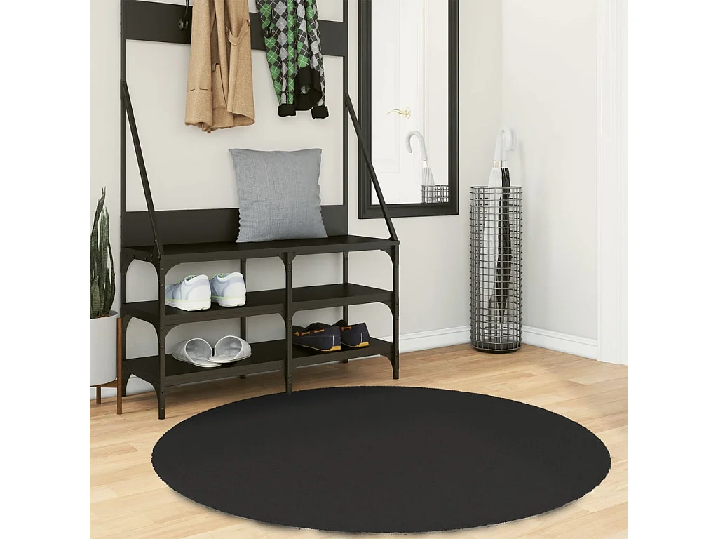 Tapis HUARTE à poils courts doux et lavable noir Ø 120cm