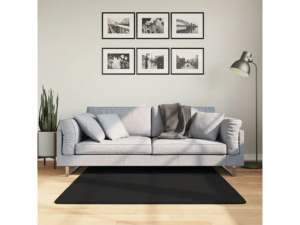 Tapis HUARTE à poils courts doux et lavable noir 120x120
