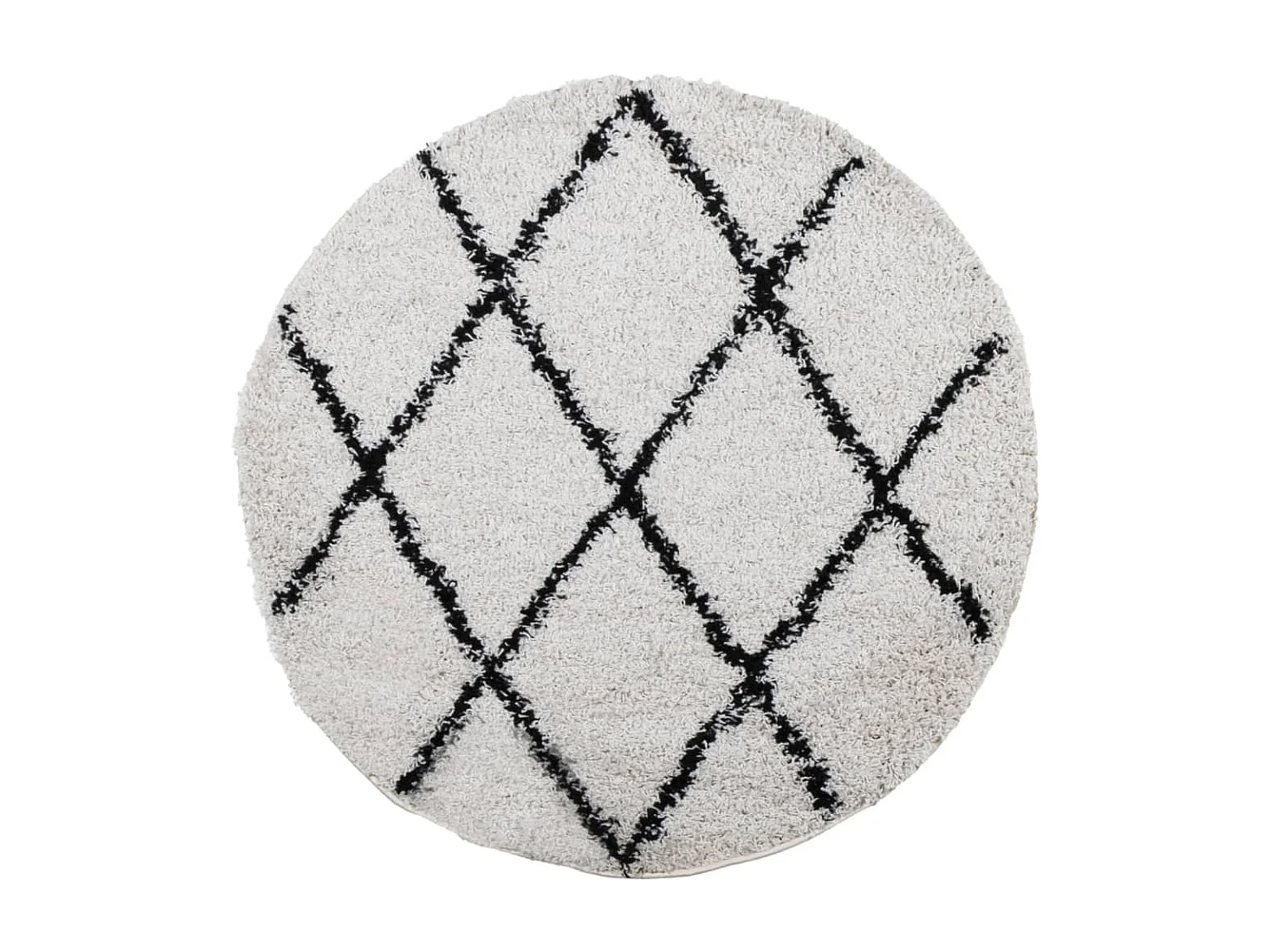 Tapis shaggy à poils longs moderne crème et noir Ø 280cm