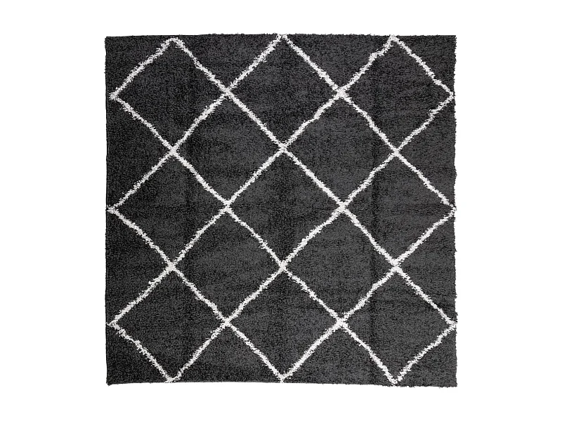 Tapis shaggy à poils longs moderne noir et crème 240x240