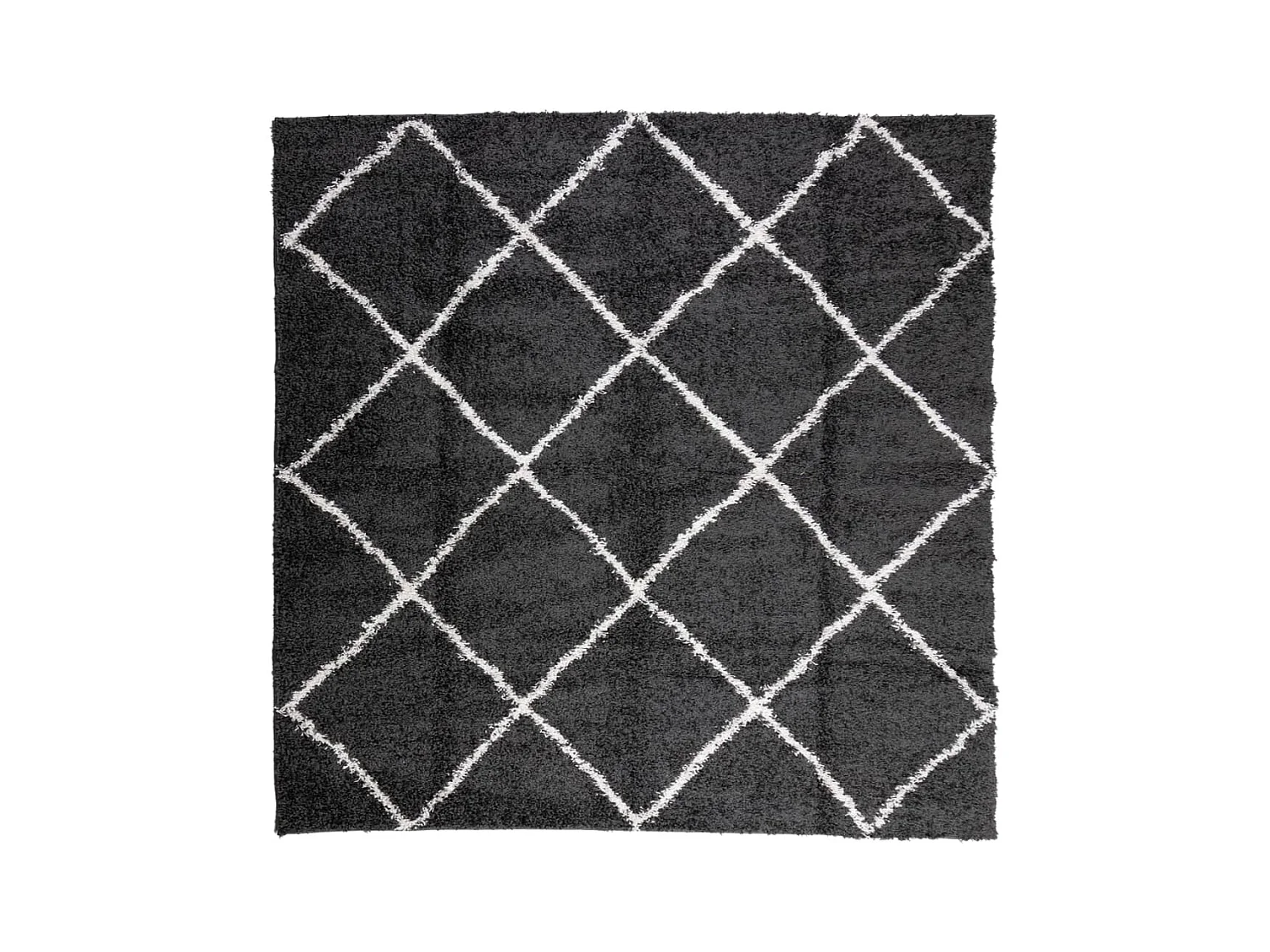 Tapis shaggy à poils longs moderne noir et crème 240x240