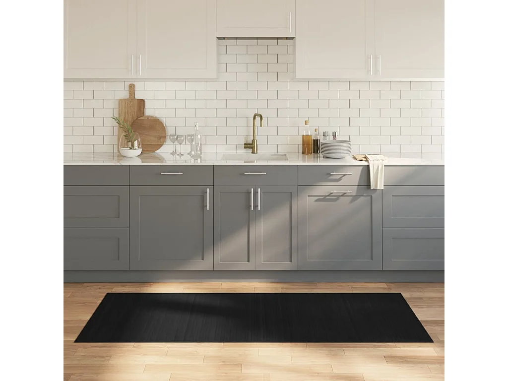 Tapis rectangulaire noir 80x200 bambou