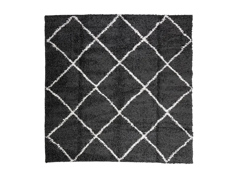 Tapis shaggy à poils longs moderne noir et crème 160x160