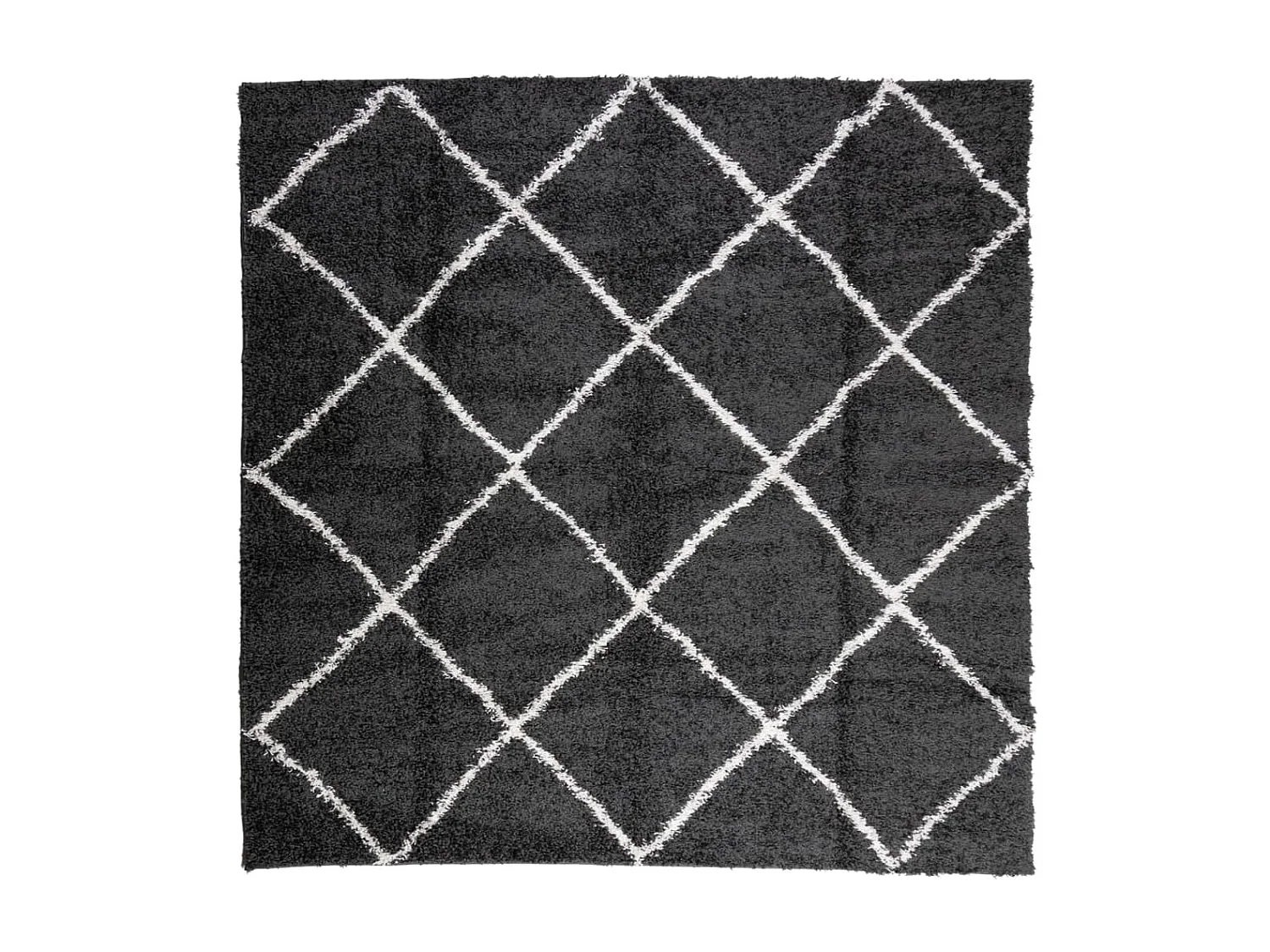 Tapis shaggy à poils longs moderne noir et crème 160x160