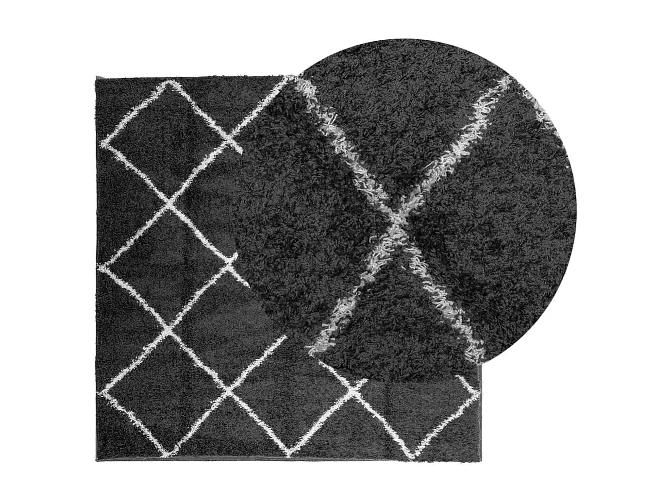 Tapis shaggy à poils longs moderne noir et crème 160x160