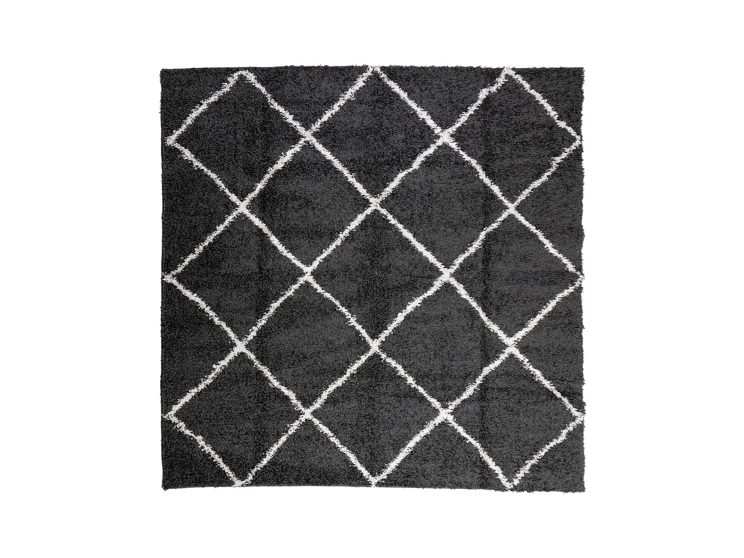 Tapis shaggy à poils longs moderne noir et crème 160x160