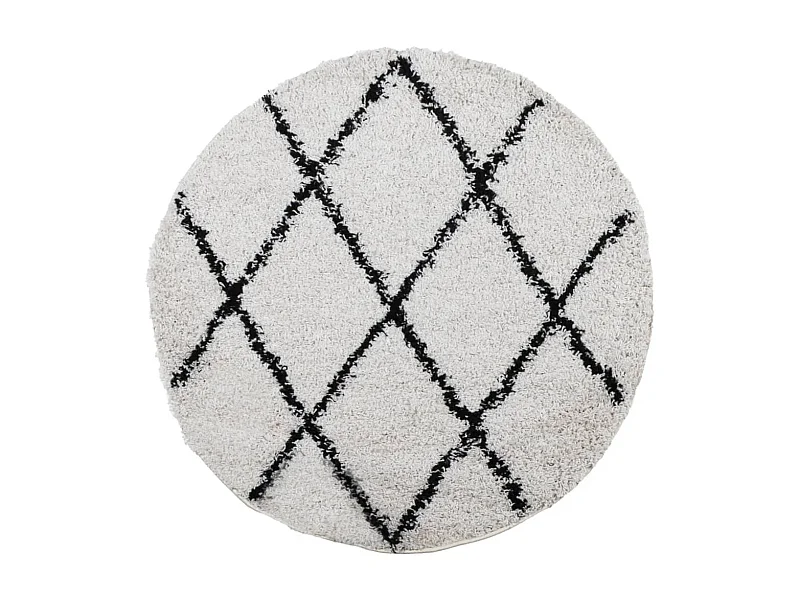 Tapis shaggy à poils longs moderne crème et noir Ø 80cm