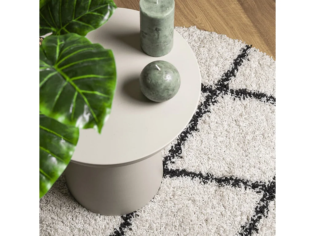 Tapis shaggy à poils longs moderne crème et noir Ø 80cm