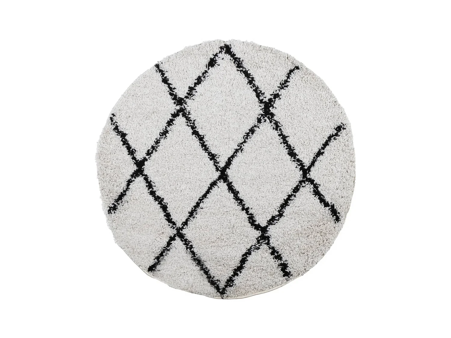 Tapis shaggy à poils longs moderne crème et noir Ø 80cm
