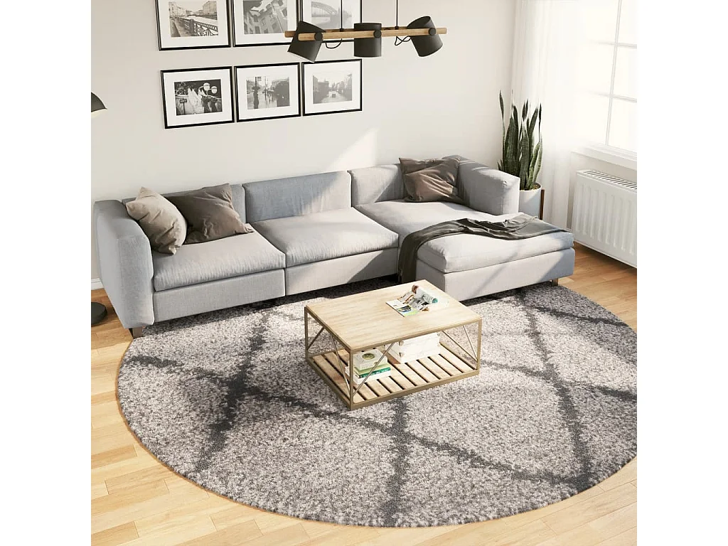 Tapis shaggy à poils longs moderne beige et anthracite Ø 280cm