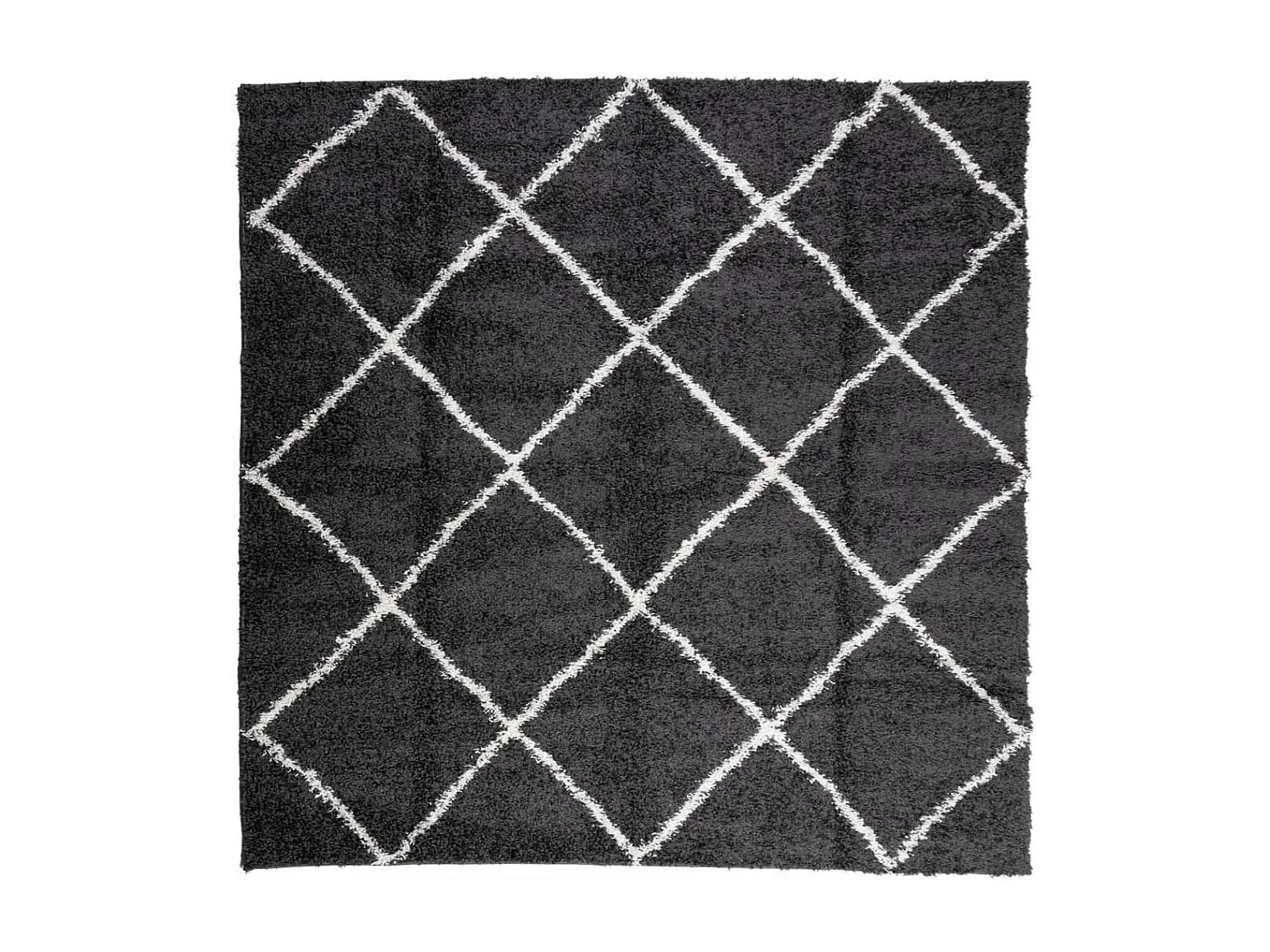 Tapis shaggy à poils longs moderne noir et crème 120x120