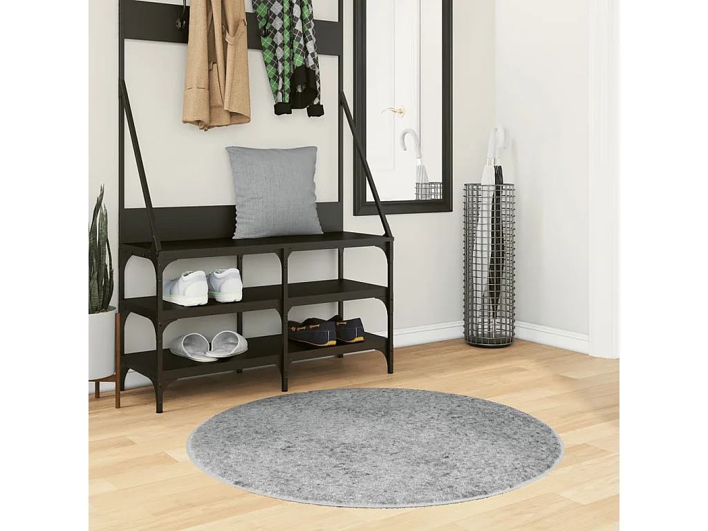 Tapis shaggy à poils longs moderne gris Ø 100cm