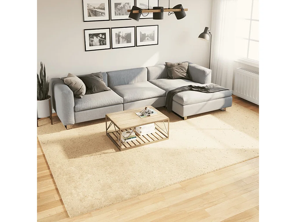 Vloerkleed HUARTE laagpolig zacht wasbaar 240x340 cm crème