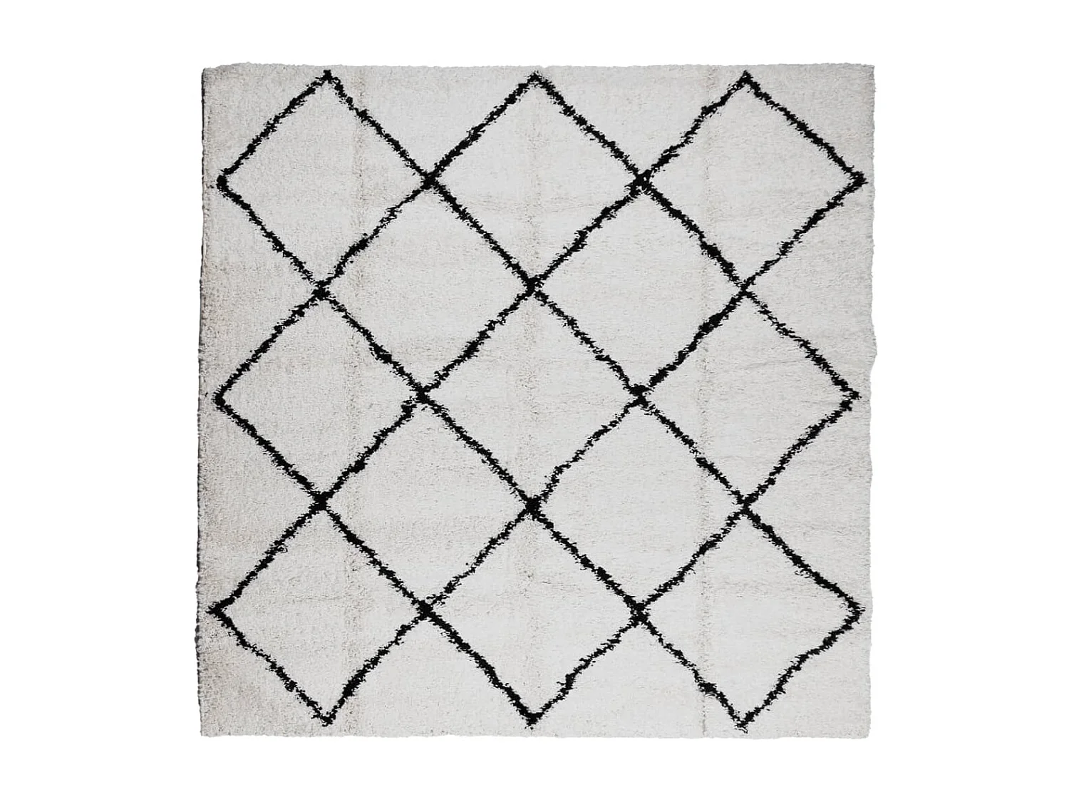 Tapis shaggy à poils longs moderne crème et noir 200x200