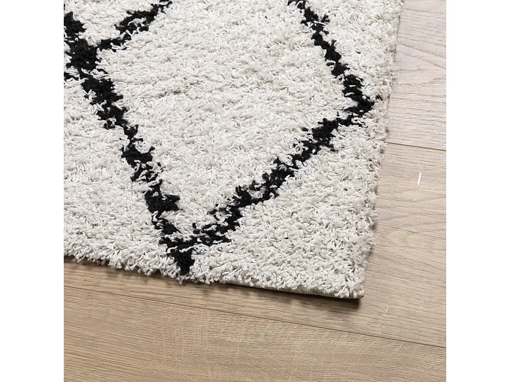 Tapis shaggy à poils longs moderne crème et noir 200x200