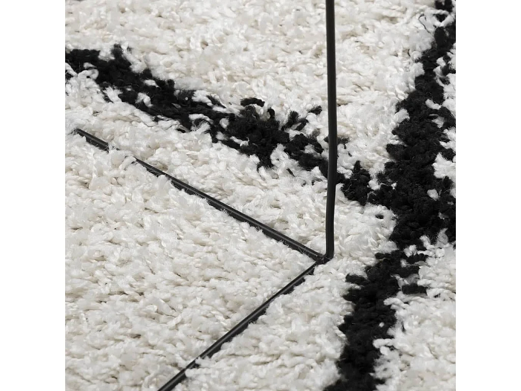 Tapis shaggy à poils longs moderne crème et noir 200x200