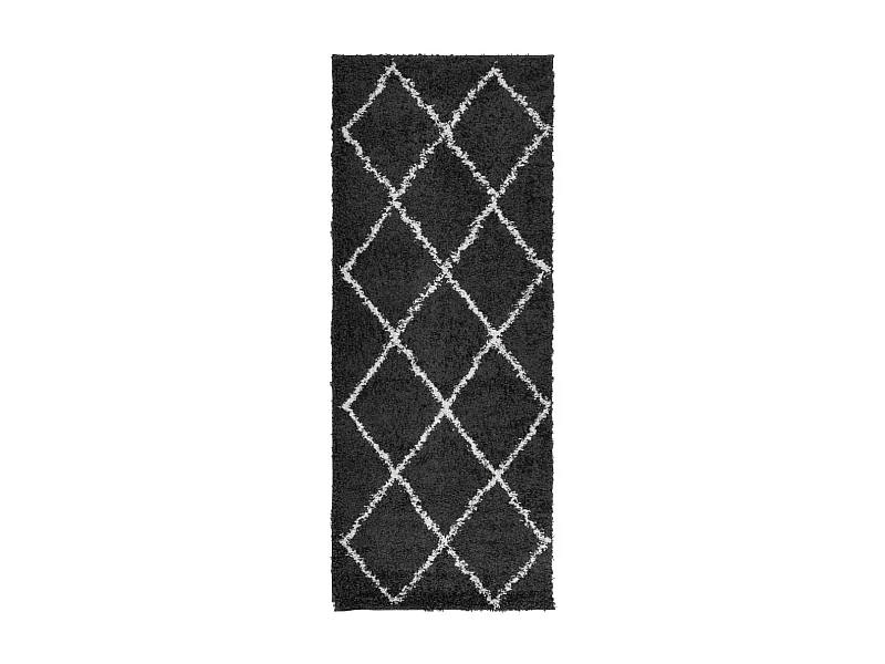 Tapis shaggy à poils longs moderne noir et crème 80x200