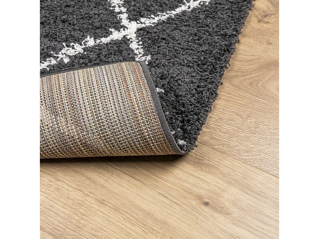 Tapis shaggy à poils longs moderne noir et crème 80x200