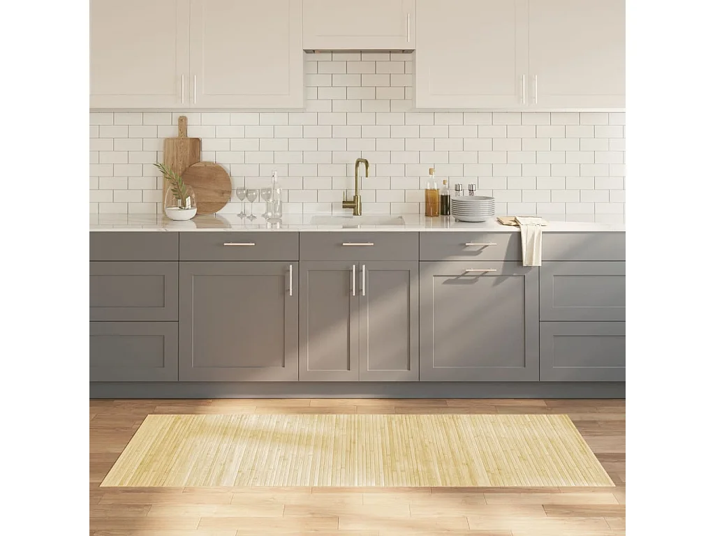 Tapis rectangulaire naturel clair 80x200 bambou