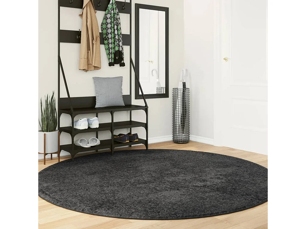 Vloerkleed PAMPLONA shaggy hoogpolig modern Ø 200 cm antraciet