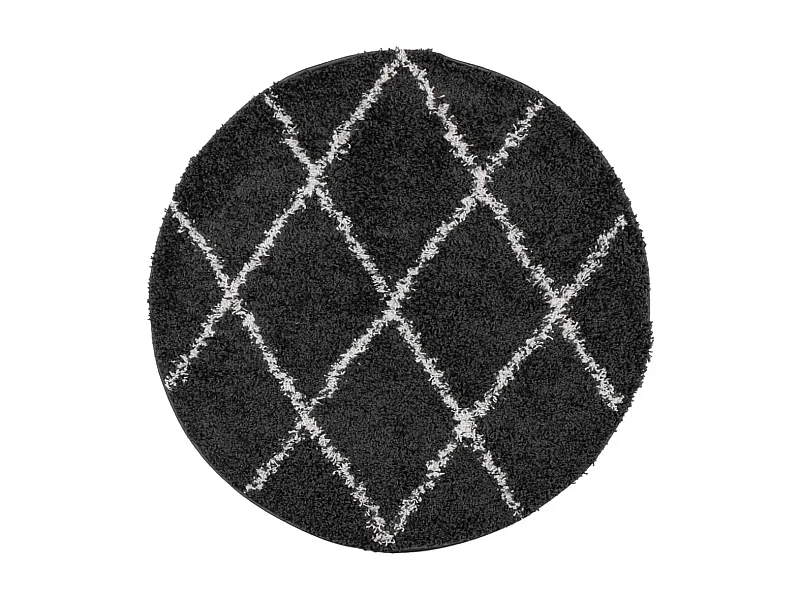 Tapis shaggy à poils longs moderne noir et crème Ø 280cm