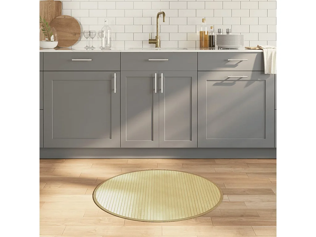 Tapis rond naturel clair 80cm bambou