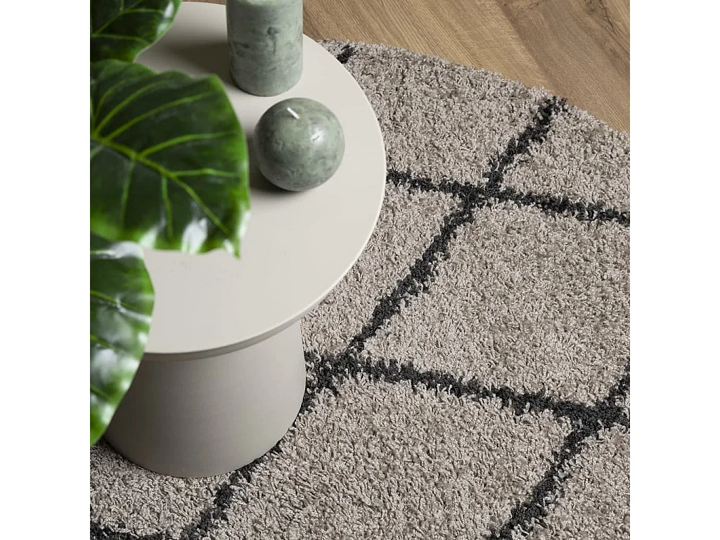 Tapis shaggy à poils longs moderne beige et anthracite Ø 160cm