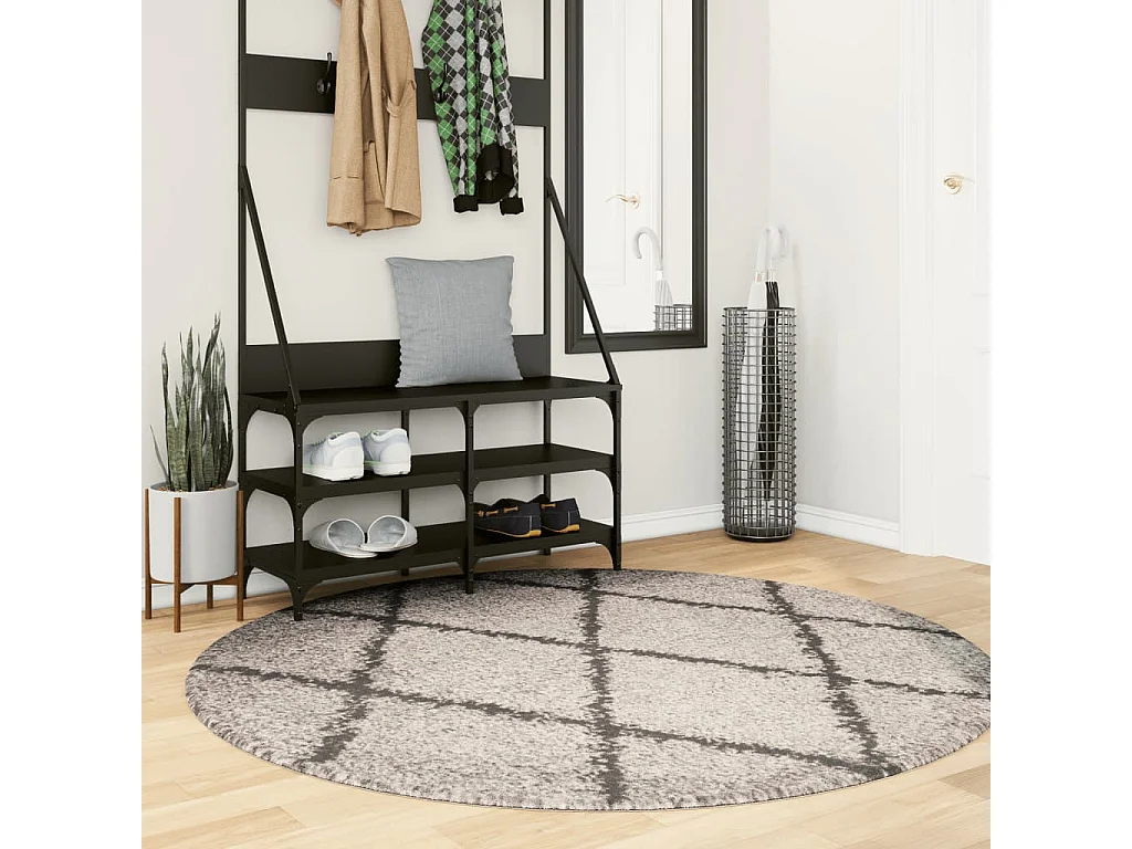 Tapis shaggy à poils longs moderne beige et anthracite Ø 160cm