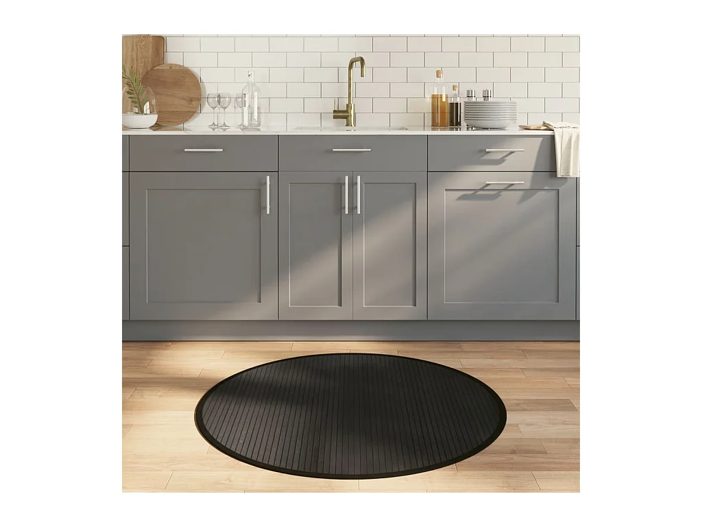 Tapis rond noir 100cm bambou